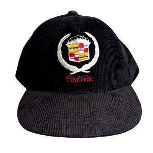 Vintage Cadillac Corduroy Rope Hat Snap Back Cap Embroidered Logo & Crest OS